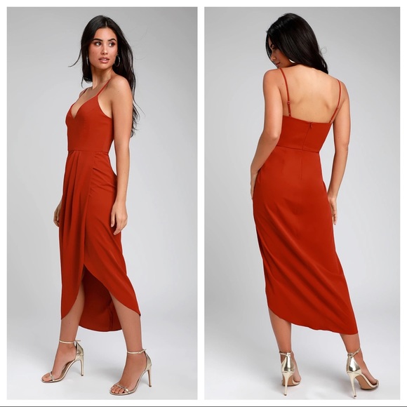 NWOT Lulus Reinette Rust Red Midi Dress - Picture 4 of 15
